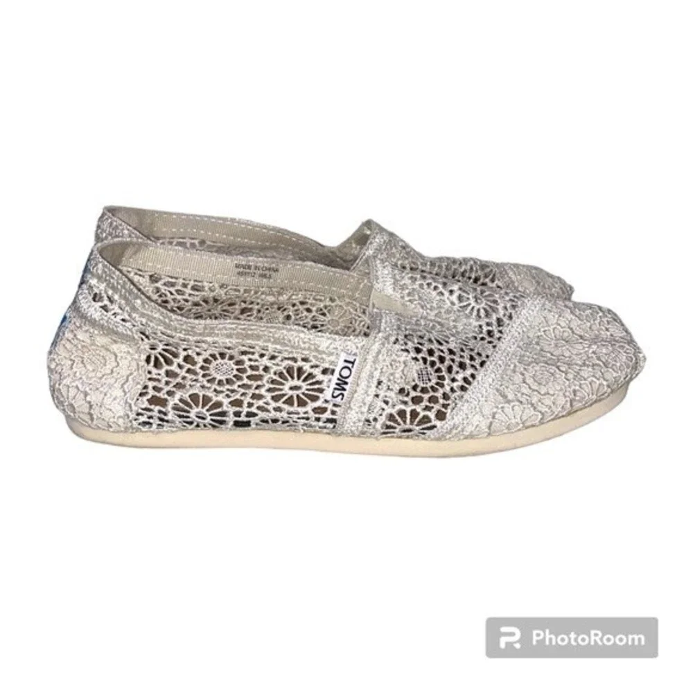 Toms Women's Natural Morocco Crochet Slip On Shoes Size 6.5